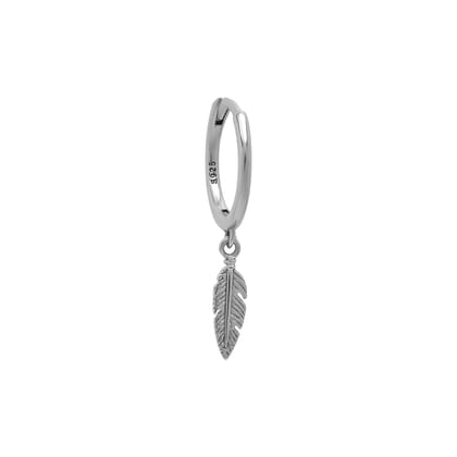 Dainty leaf charm hoop pair-Rhodium plated
