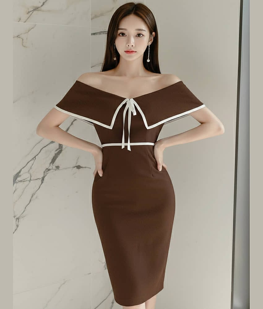 VIOUR Women Polyester Solid Bodycon Dress ( Brown )