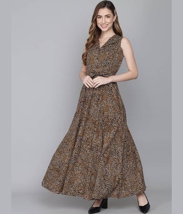 TOGZZ Women Crepe Printed Gown ( Brown )