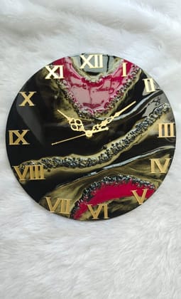 VKR Trading Handmade Luxury Resin Geode Wall Clock Red Black Ash 12 Inch with Roman Letters