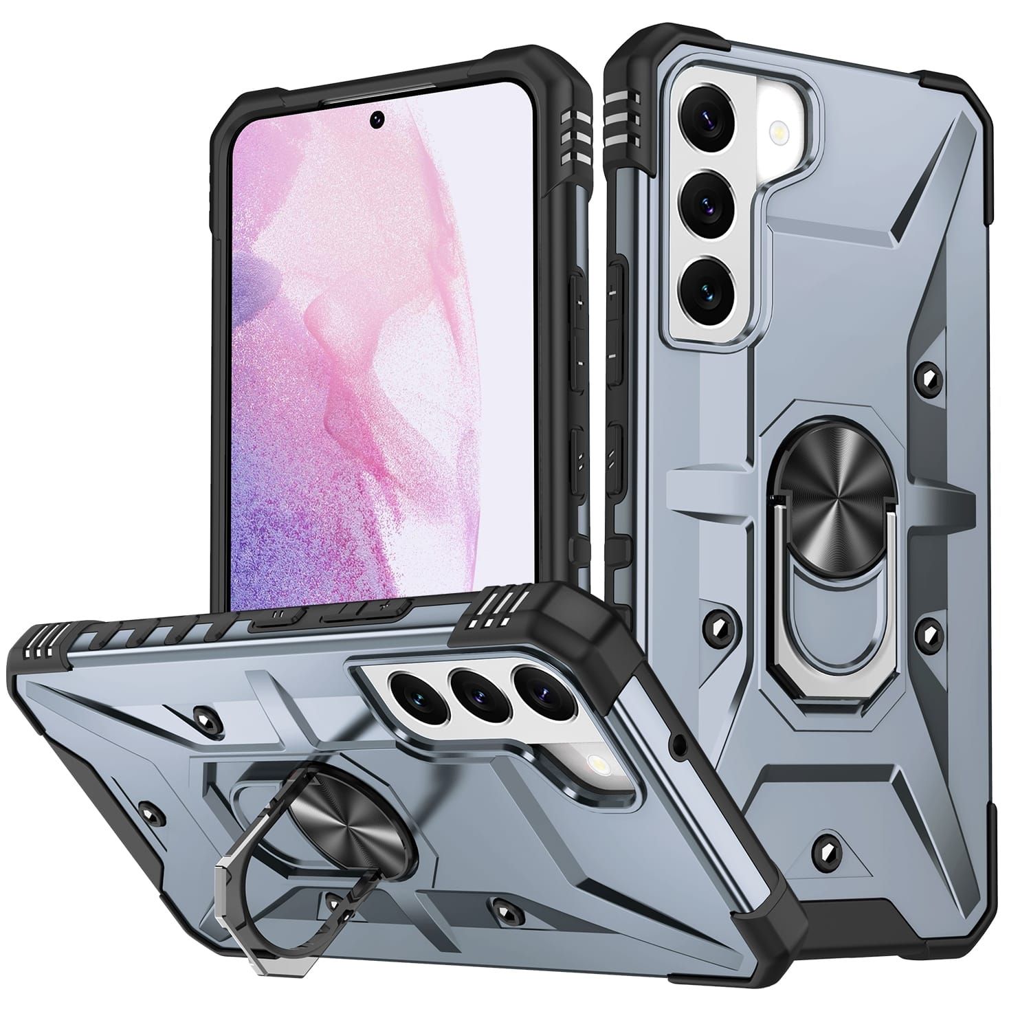 Ring Holder Silver Matte Premium Armour Cover-Samsung Galaxy S22