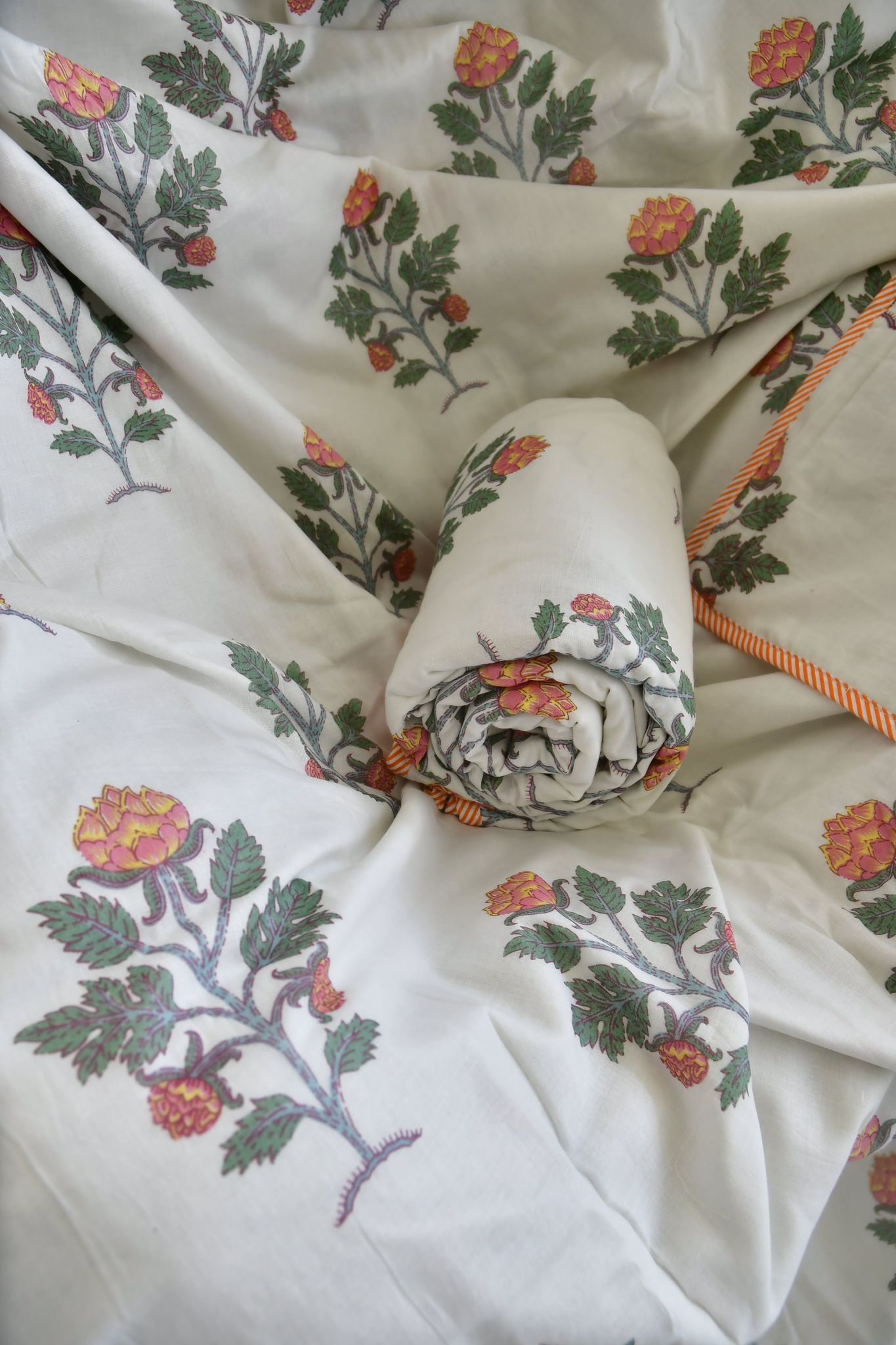 Kesari Buta Dohar: Jaipur Print, Lightweight ComfortSingle (Pair)