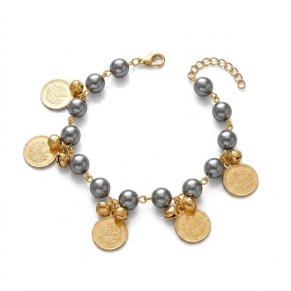 Black Handmade Laxmi Kasu Bracelet with kashmiri ghungharoo