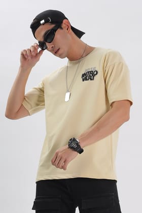 Introvert Vibes Drop Shoulder T-Shirt: Cream-L