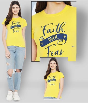 Fabflee Women Cotton Printed Regular Fit Round Neck T-Shirt ( Yellow )