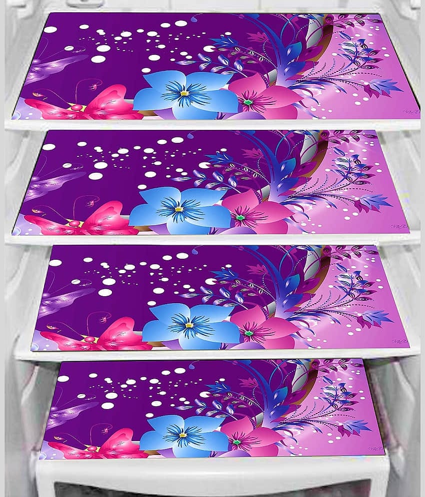 PVC Printed Rectangular Fridge Mats 29x44 cms ( Pack of 4 ) Multicolor