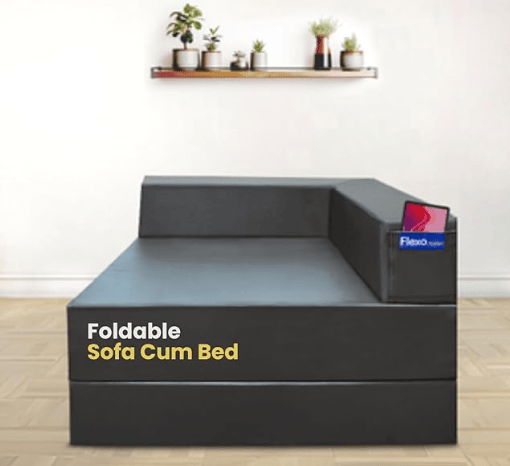 Starlon Corner Vegan Leather Foldable Sofa Cum Bed | Single Seater for Corner Placement | Portable & Space-Saving Design | Grey Colour