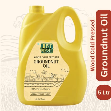 Just Pressed Cold Pressed Groundnut Oil - Premium Wood Pressed Peanut Oil, Pure & Natural Multipurpose Oil, Edible Cold Pressed Oil Extracted On Wooden Churner 5 litres