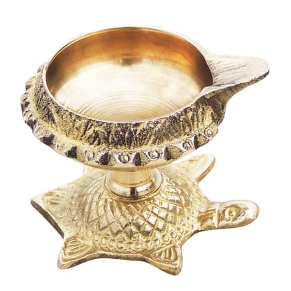 Brass Table Decor Oil Lamp Deepak On Tortoise 6 Pcs.  - Artistic Brass Diya for Home Temple, Height : 2 Inch (ZMAS141 C)