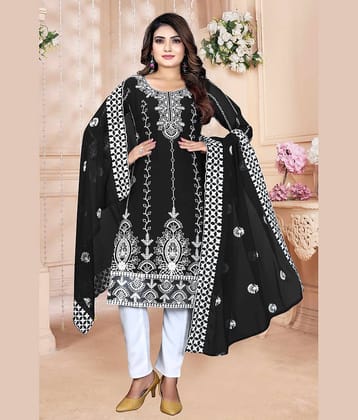 Choice Fashion Georgette Embroidered Kurti With Pants Women's Stitched Salwar Suit - Black ( Pack of 1 )