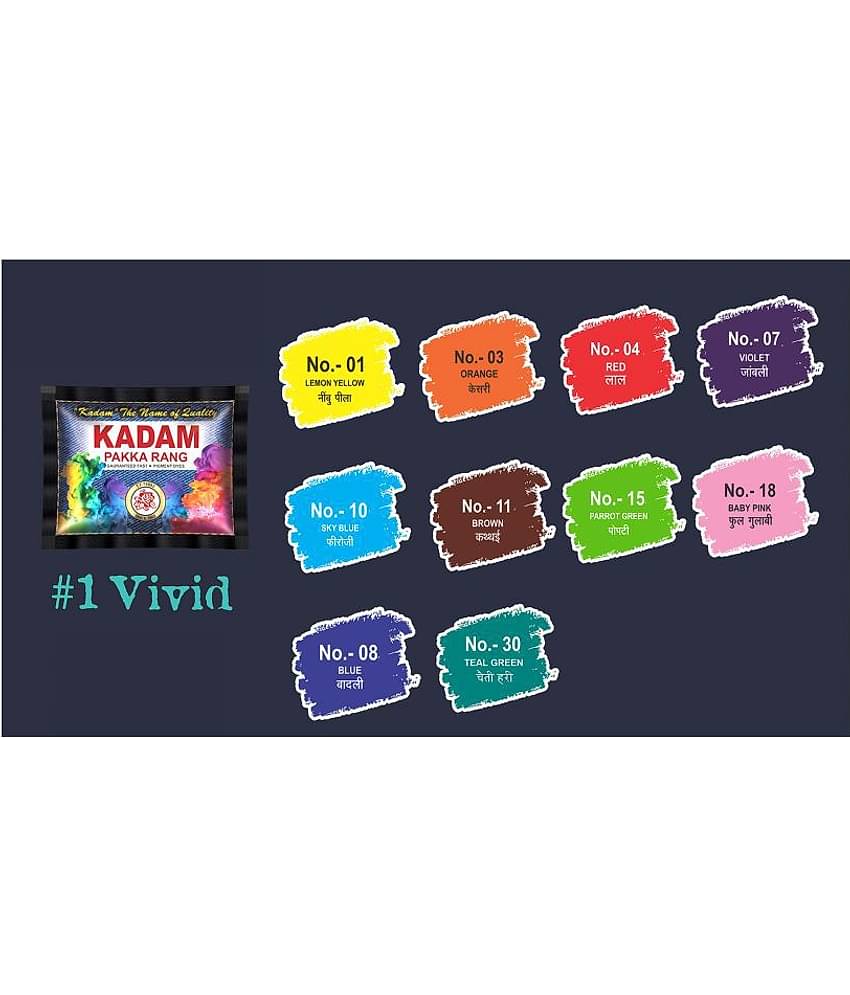 KADAM Fabric Dye Multicolour Combo #1 Vivid, 10 shades of multicolor dyes