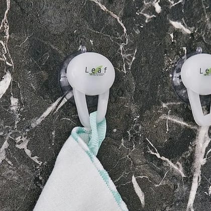 Plastic Bath Hook With Suction-Leaf (White)