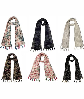 stolevilla Multi Printed Poly Cotton Yarn Stoles ( Pack of 6 )