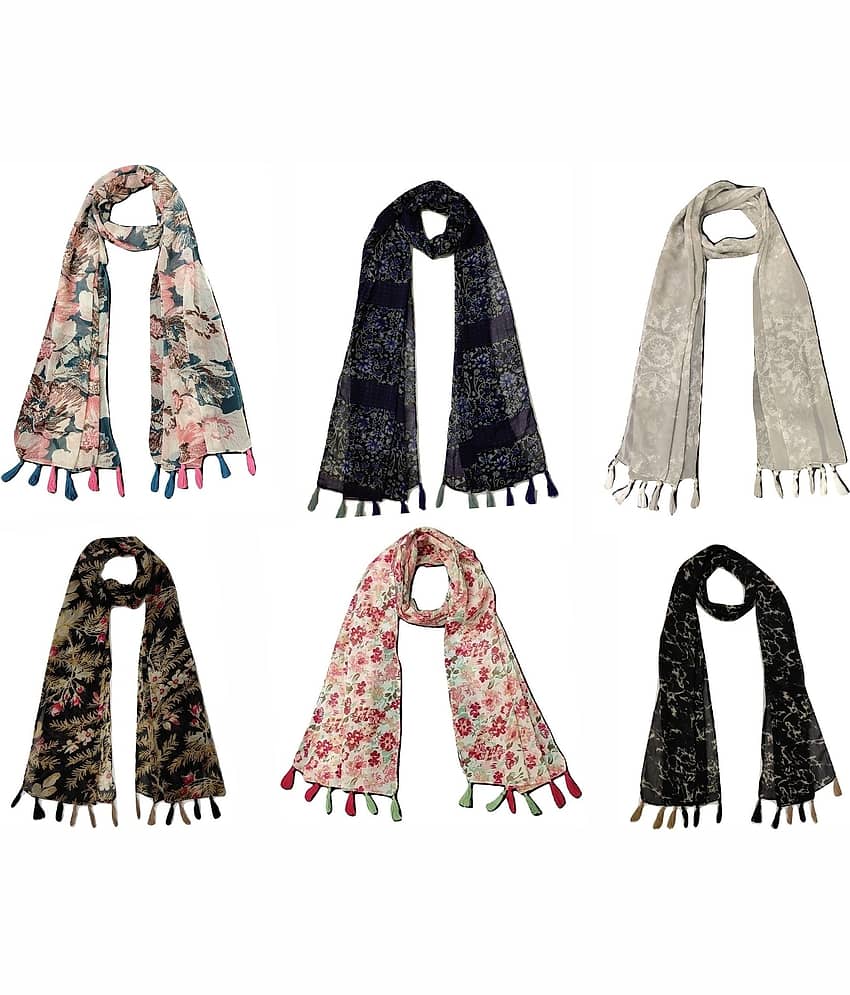 stolevilla Multi Printed Poly Cotton Yarn Stoles ( Pack of 6 )