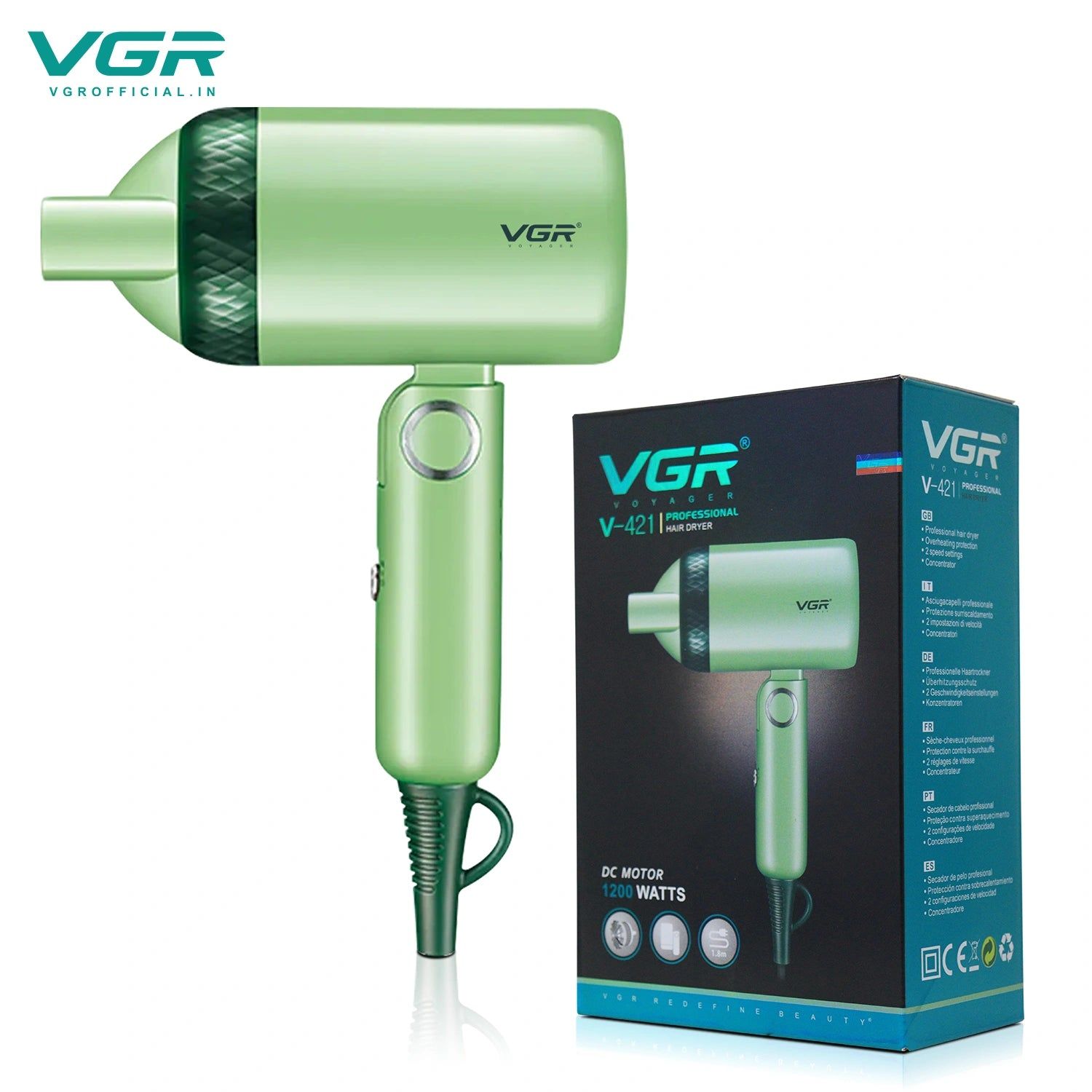 VGR V-421 Hair Dryer For Unisex, Green