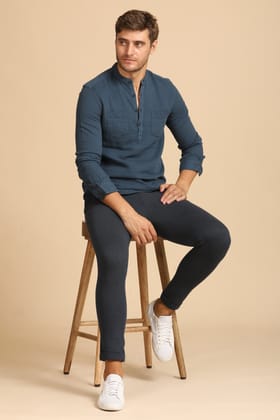 Valentina - Double Layered Pocketed Shirt - Navy-S-38 / NAVY