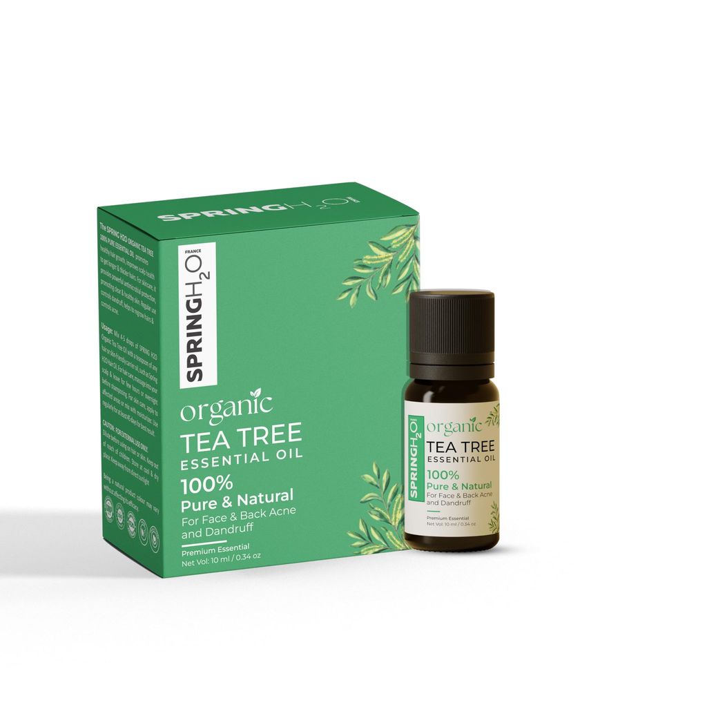 Spring H2O 100% Pure & Natural Organic Tea Tree Essential Oil For Face, Back Acne, Scalp & Dandruff Care