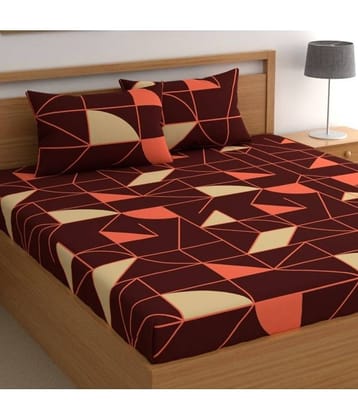 CG HOMES Cotton Floral Fitted 1 Bedsheet with 2 Pillow Covers ( Double Bed ) - Brown