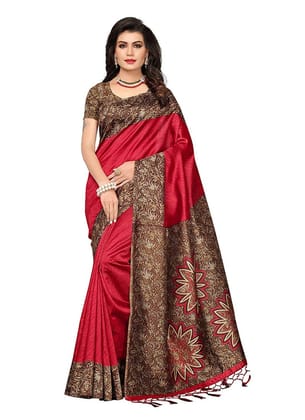 Generic Women's Art Silk Saree with Blouse (Red, 5 - 6 Mtrs)