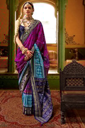 Pink Printed Silk Saree