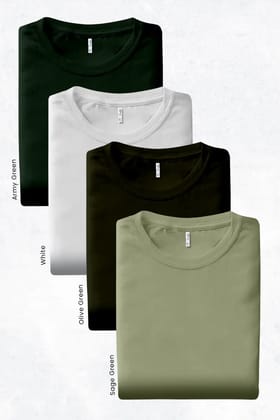 Pack 4 - Army Green, White, Olive & Sage - Classic Crew-S