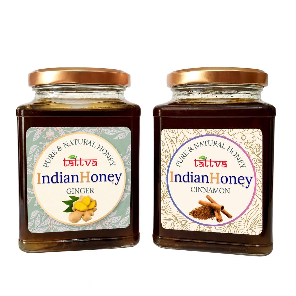 IndianHoney Ginger with Cinnamon Honey Combo (Pack of 2) | Pure & Natural | 1kg (500g Each) | Unprocessed & Unfiltered Natural Sweetener