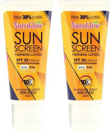 NutriGlow Sunscreen Fairness Lotion SPF 30 PA+++ for Glowing, Nourished Skin Long Lasting Fragrance 65 ml each (Pack of 2)