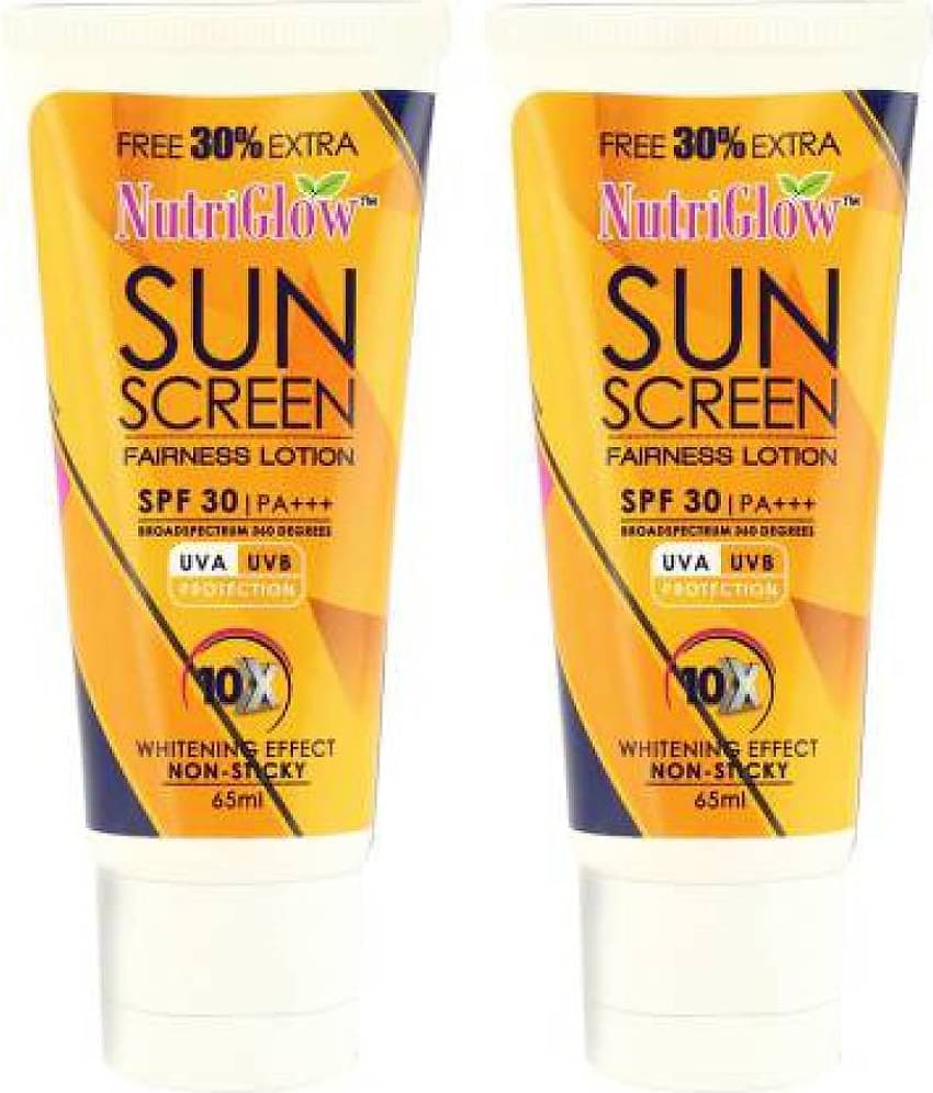 NutriGlow Sunscreen Fairness Lotion SPF 30 PA+++ for Glowing, Nourished Skin Long Lasting Fragrance 65 ml each (Pack of 2)