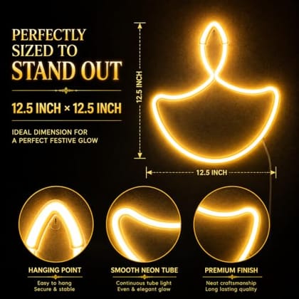 Gesto Diwali Diya Neon Sign , Warm White LED Neon Light Strip , Diwali Lights for Home Decoration, Mandir & Pooja