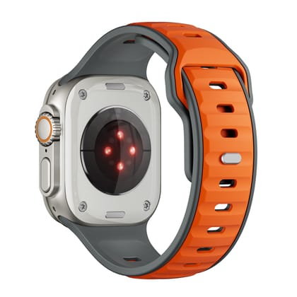 Premium Aspro Silicone Sports Bands By iSerieshub Compatible For Apple Watch-Grey Orange / 49 - 46 - 45 - 44MM