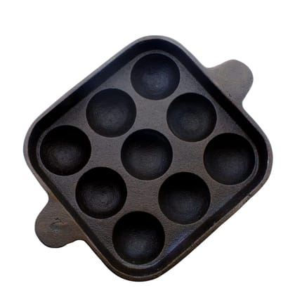 TRILONIUM Ecofe Pre-Seasoned Cast Iron Pan (9 Pits | Square Paniyaram Pan)