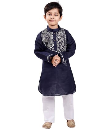 s muktar garments Baby Boys Cotton Blend Ethnic - Pattern Kurta Pyjama Set ( Navy , Pack of 1 )