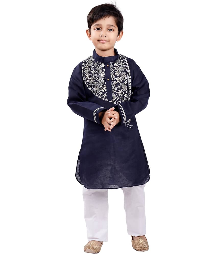 s muktar garments Baby Boys Cotton Blend Ethnic - Pattern Kurta Pyjama Set ( Navy , Pack of 1 )