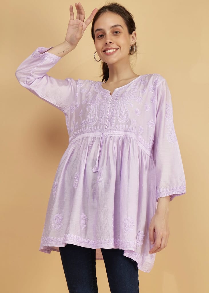 Chanderi Silk Short Purple Festive Kurta