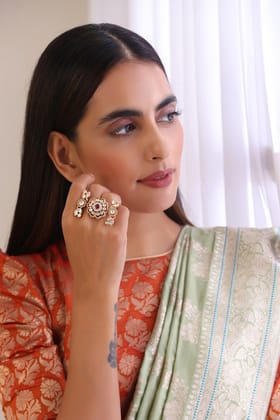 Naiba Red Gold Plated Polki Ring-Polki