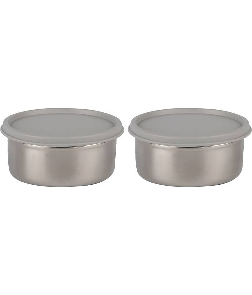 Generic Stainless Steel Multi-Purpose Round Food Container 350ml, Grey, (2U)