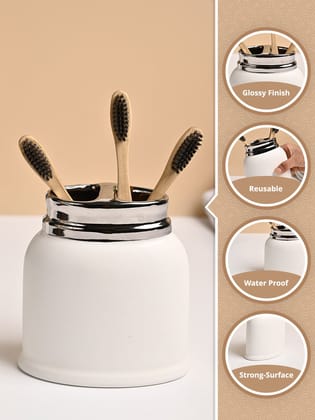 VON CASA White Ceramic Toothbrush Holder