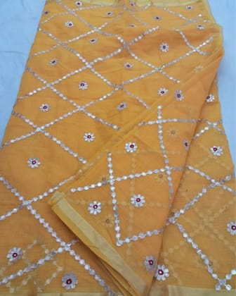 Pankhudi Gota Patti Sunny Yellow Kota Cotton Saree