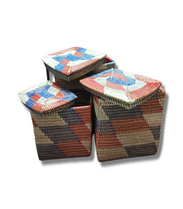 Handwoven Laundary Basket With Lid Set Of Three Handwoven Laundary Basket With Lid Set Of Three