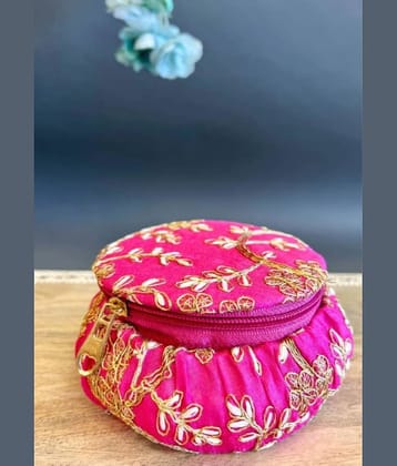 Koogly Embroidery Matki Shape Bangle Box/Makeup/Jewellery/Earring Storage/Wedding Gift Makeup And Jewellery Vanity Box  (Pink)