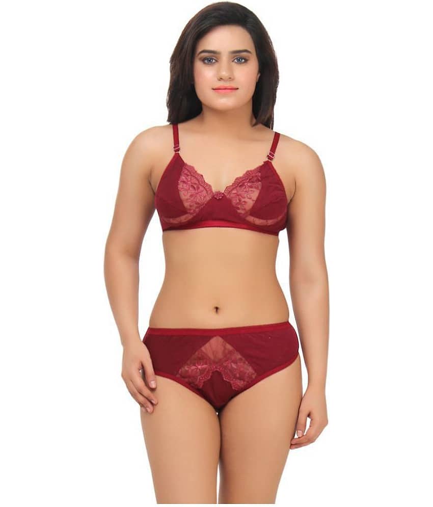 TCG Maroon Cotton Lycra Bra & Panty Set