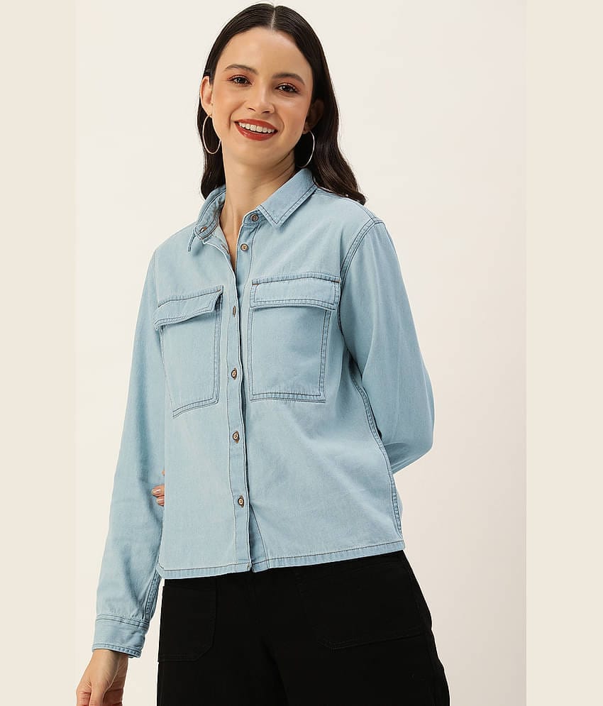 Bene Kleed Women Solid Cotton Shirt ( Blue )