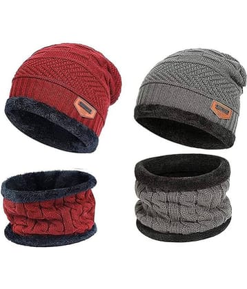 Guys'N'Girls - Red Woollen Women's Cap ( Pack of 2 )