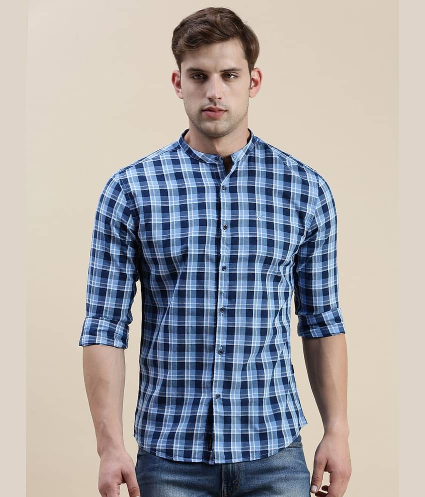Showoff Cotton Blend Regular Fit Checks Full Sleeves Men's Casual Shirt - Blue ( Pack of 1 )