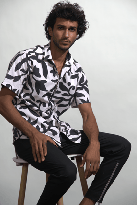 VINE PRINT SHIRT-XL / Black/White