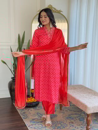Women's Muslin hand Embroidered Straight Kurta with pant and dupatta sets-S