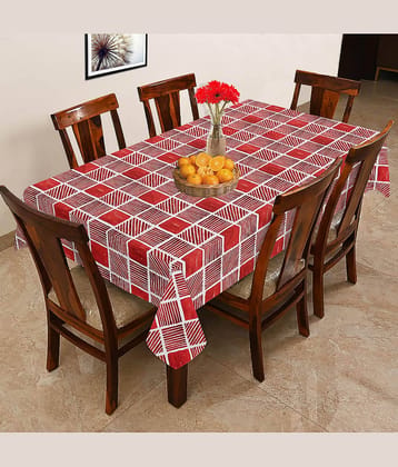 Oasis Hometex Printed Cotton 6 Seater Rectangle Table Cover ( 178 x 152 ) cm Pack of 1 Red