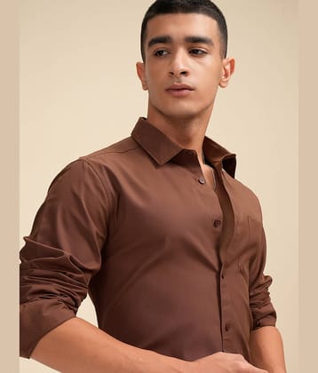 Highlander Cotton Blend Slim Fit Solids Full Sleeves Men's Casual Shirt - Brown ( Pack of 1 )