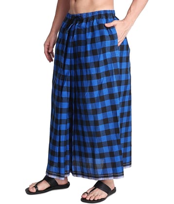 GOWRI TEX Elastic Blue Cotton Blend Men's Lungi Dual Pocket ( Pack of 1 )