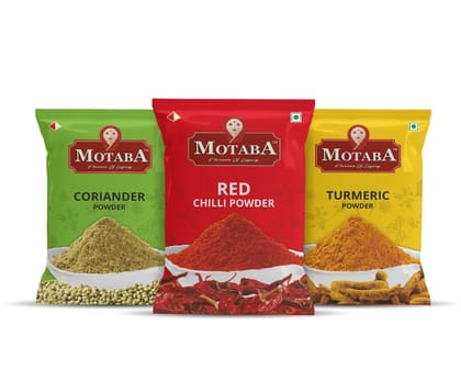 MOTABA Red Chilli Powder, Turmeric Powder & Coriender Powder Combo, 100 gm Each - Pack of 3